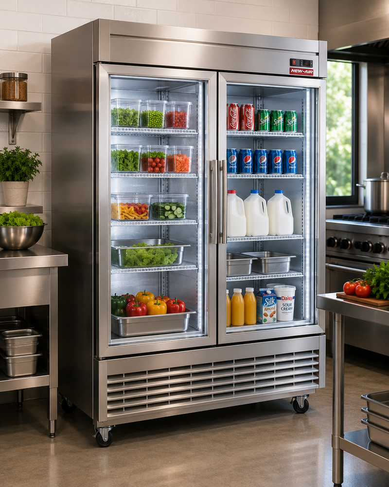 New Air NSGR-55-H 55" Glass Door Refrigerator Reach-In - Ideal for restaurants, cafés, convenience and grocery stores