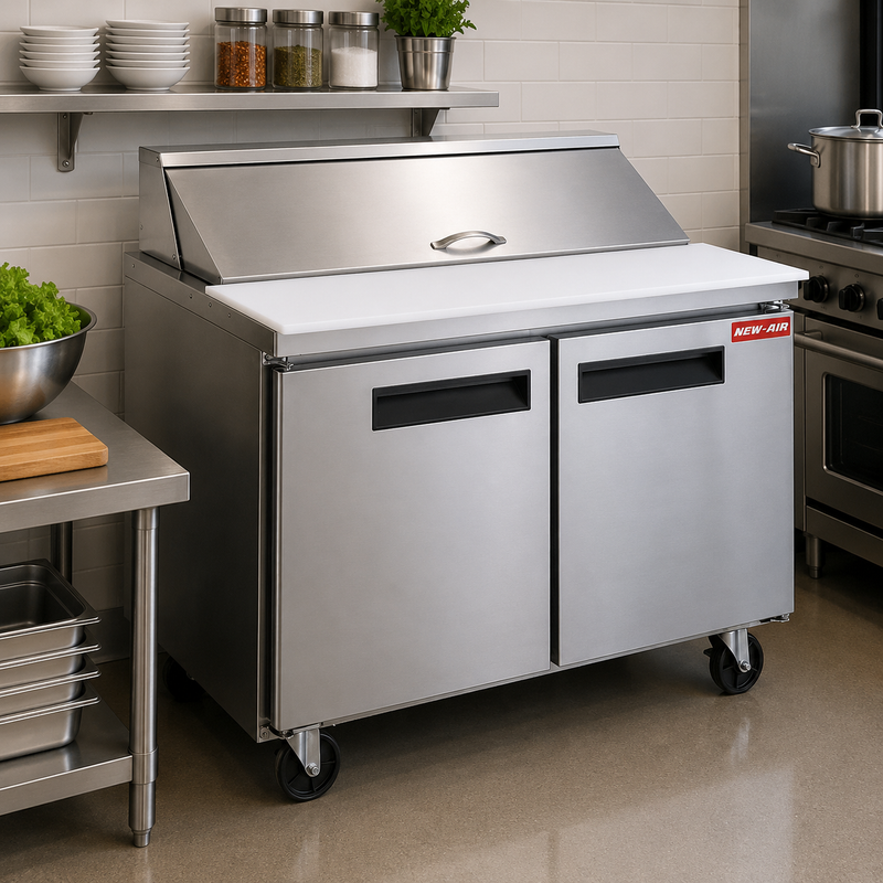 NEW AIR NPT-036-SA Commercial 36" Double Door Salad/Sandwich Prep Table - Ideal for Restaurants, Cafeterias & Food Processing Spaces