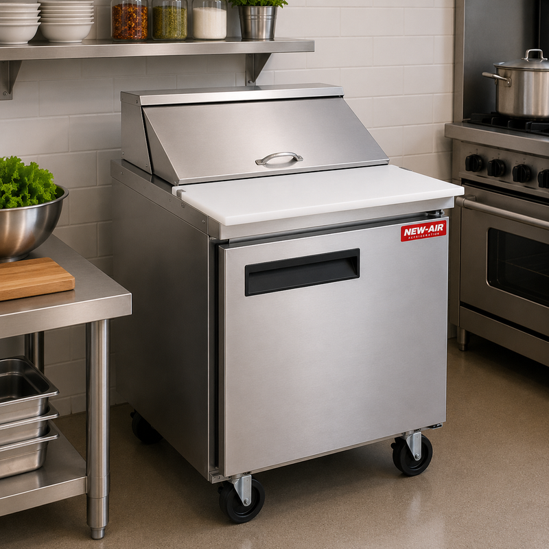 NEW AIR NPT-029-SA Commercial 29" Double Door Salad/Sandwich Prep Table - Ideal for Restaurants, Cafeterias & Food Processing Spaces