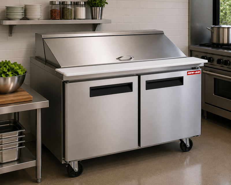NEW AIR NPT-060-MSA Commercial 60" Mega Top Double Door Salad/Sandwich Prep Table - Ideal for Restaurants, Cafeterias & Food Processing Spaces