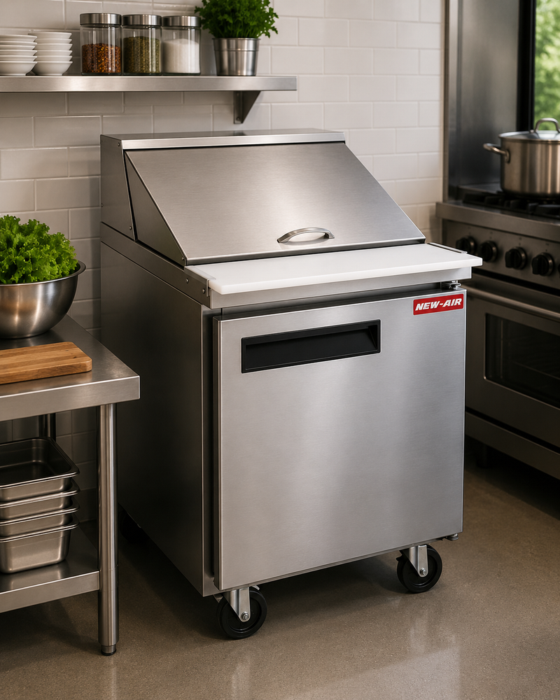 NEW AIR NPT-029-MSA Commercial 29" Mega Top Single Door Salad/Sandwich Prep Table - Ideal for Restaurants, Cafeterias & Food Processing Spaces