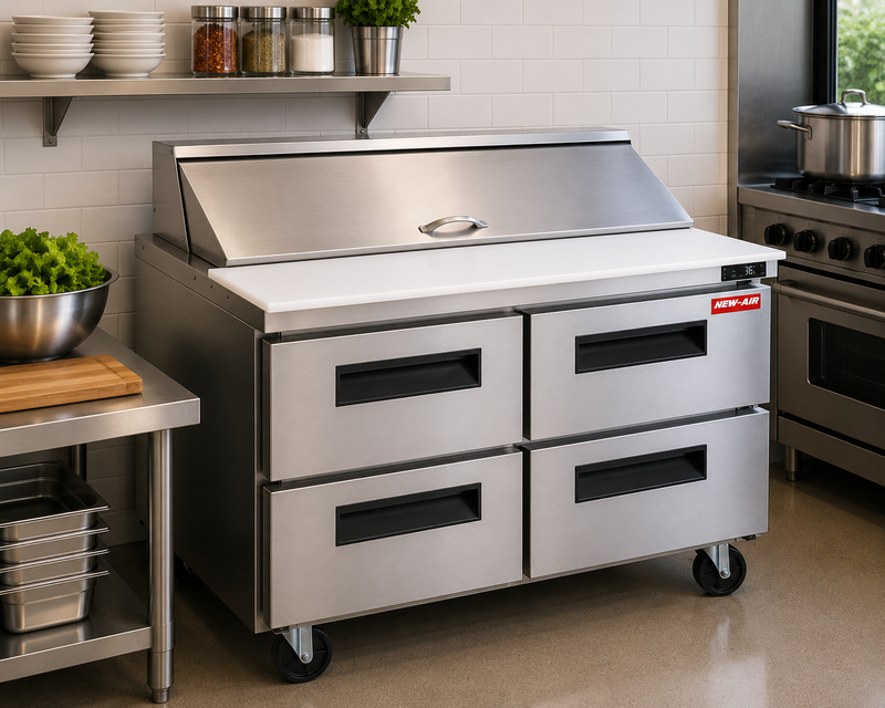 New Air NPT-48SA-4D 48" Refrigerated Salad/Sandwich Prep Table - Ideal for restaurants, cafeterias and food processing spaces