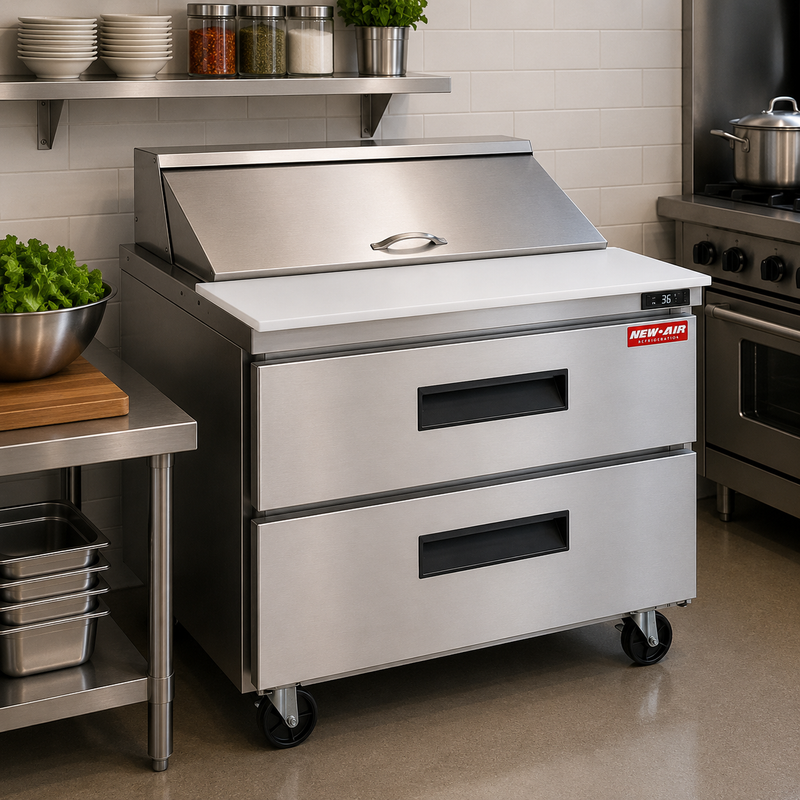 New Air NPT-36SA-2D Refrigerated Salad/Sandwich Prep Table - Ideal for restaurants, cafeterias and food processing spaces
