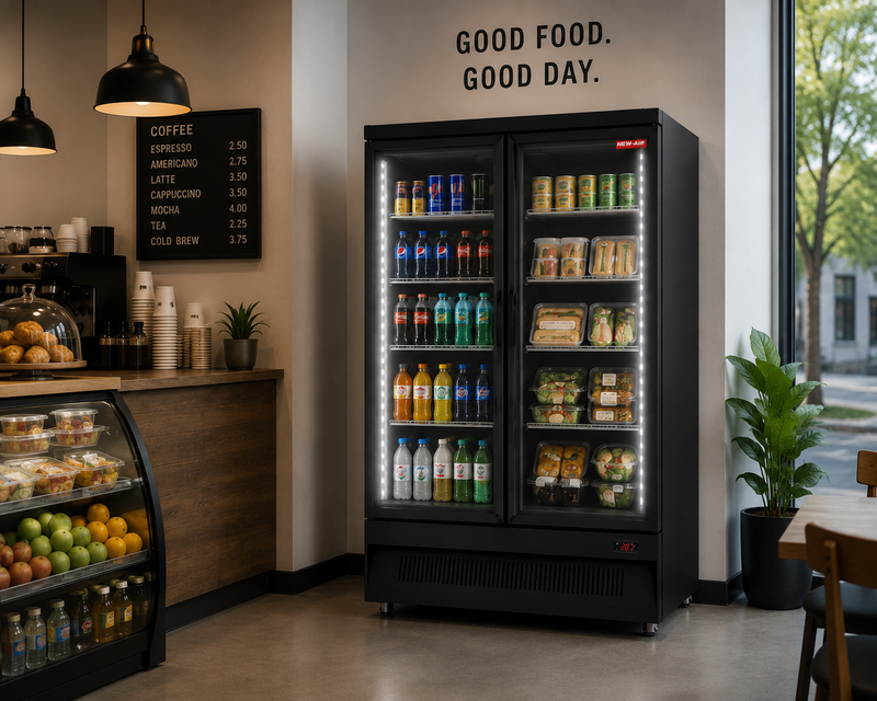 NEW AIR NGR-49-HB Commercial 49" Double Glass Door Refrigerator Merchandiser - Ideal for Convenience Stores, Front of House, Grocery Stores, Restaurants & Cafés
