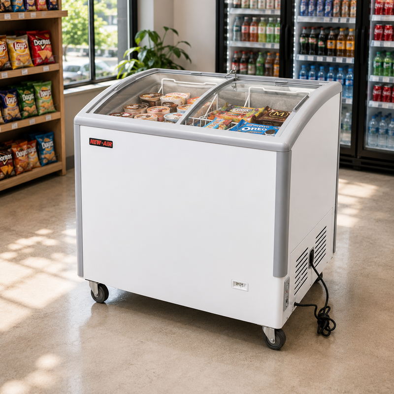 NEW AIR NIF-35-CG Commercial 35" Curved Glass 7.4 Cu. Ft. Ice Cream Freezer - Ideal for Restaurants, Convenience Stores, Supermarkets and Cafeterias