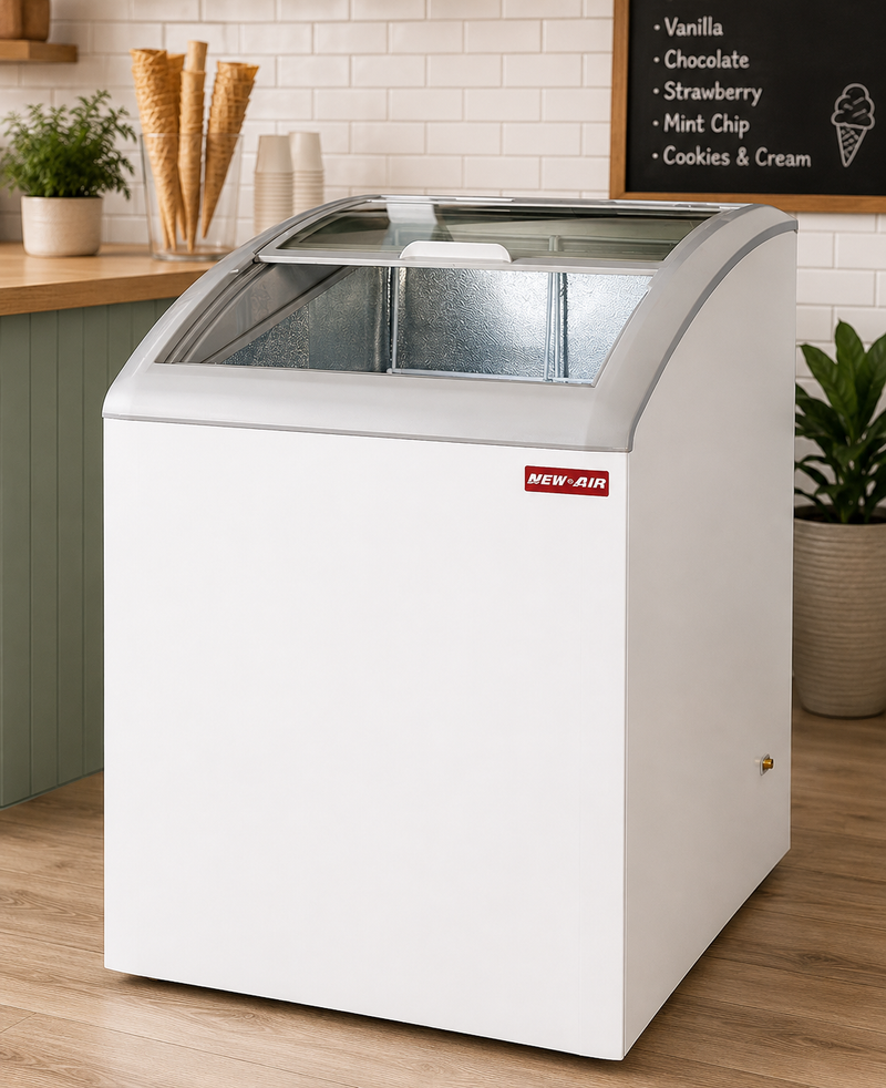 NEW AIR NIF-24-CG Commercial 24" Curved Glass 3 Cu. Ft. Ice Cream Freezer - Ideal for Restaurants, Convenience Stores, Supermarkets and Cafeterias