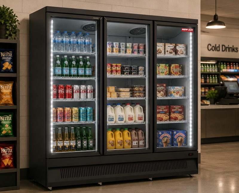 NEW AIR NGR-74-HB Commercial 74" Triple Glass Door Refrigerator Merchandiser - Ideal for Convenience Stores, Front of House, Grocery Stores, Restaurants & Cafés