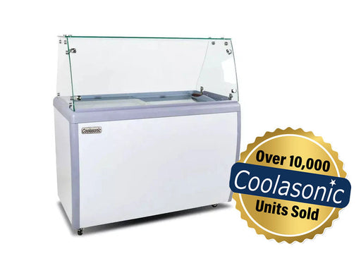 Coolasonic DC-460Y 60" Ice Cream Dipping Cabinet / Freezer with or without Flat Sneeze Guard and 370 L Capacity - 10 tubs Capacity