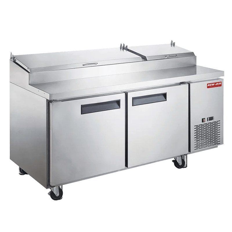 NEW AIR NPT-070-PI Commercial 70? Stainless Steel Double Door Refrigerated Pizza Prep Table - Ideal for Restaurants, Cafeterias and Food Processing Spaces