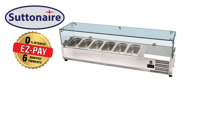 Suttonaire ESL3881 Refrigerated 48" Topping Rail with Glass Sneeze Guard
