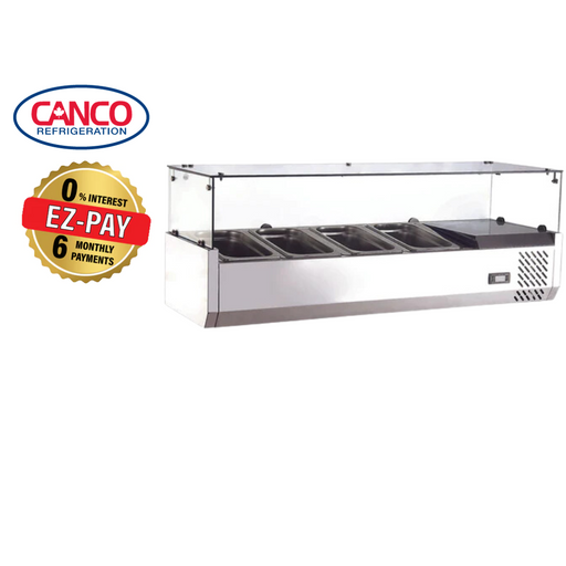 Canco TR-48-4 Refrigerated 47" Topping Rail with Glass Sneeze Guard