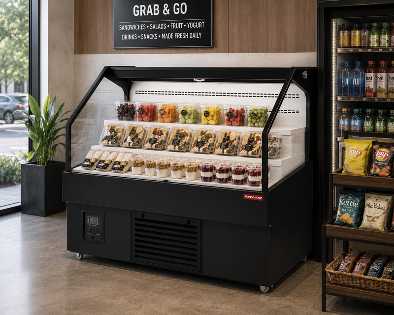 NEW AIR NOM-52-LSB Commercial 52" Grab 'N Go Horizontal Open Merchandiser - Ideal for Restaurants, Cafés, Convenience Stores and Supermarkets