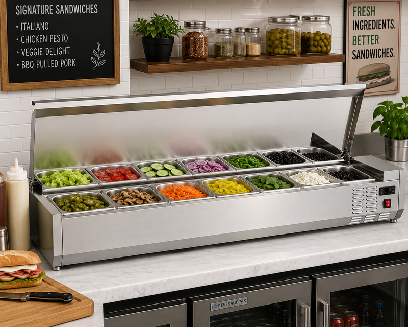 New Air NCSD-59-SL Refrigerated Countertop Salad Table - Ideal for restaurants, cafés and ice cream parlors
