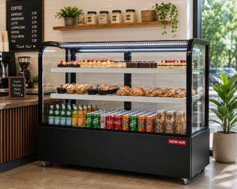 NEW AIR NDC-72-CG Commercial 72 Curved Glass 20.1 Cu. Ft. Refrigerated Display Case - Ideal for Restaurants, Cafés & Bakeries