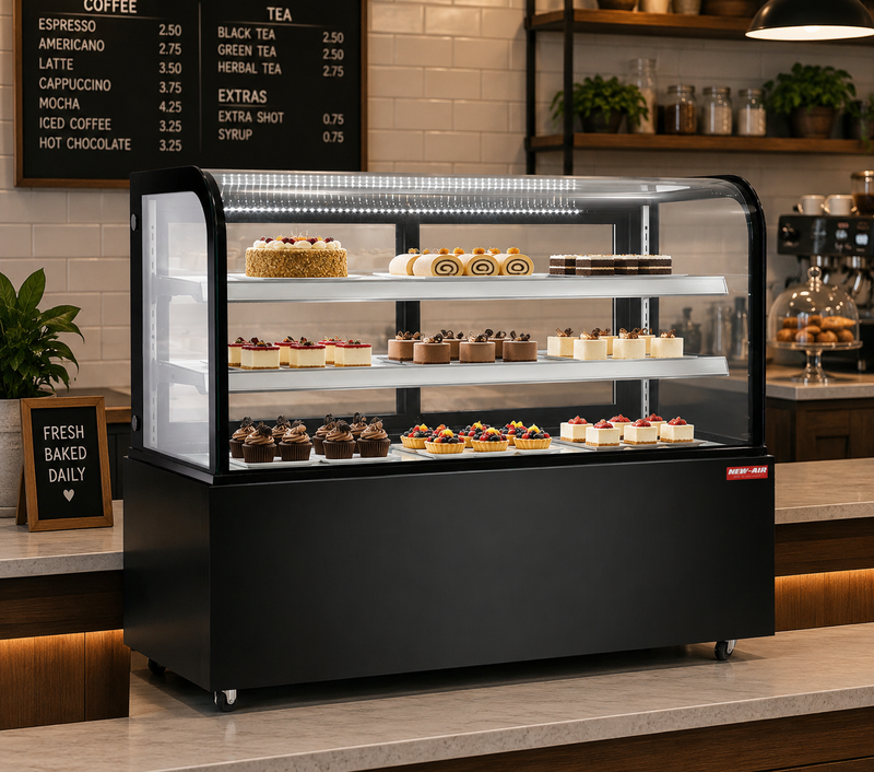 NEW AIR NDC-60-CG Commercial 60" Curved Glass 16.6 Cu. Ft. Refrigerated Display Case - Ideal for Restaurants, Cafés & Bakeries (60" Wide)