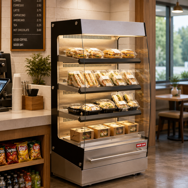 NEW AIR NOM-39-HT Commercial Triple Shelf Grab 'N Go 40" Open Heater Merchandiser - Ideal for Restaurants, Cafés, Convenience Stores and Supermarkets
