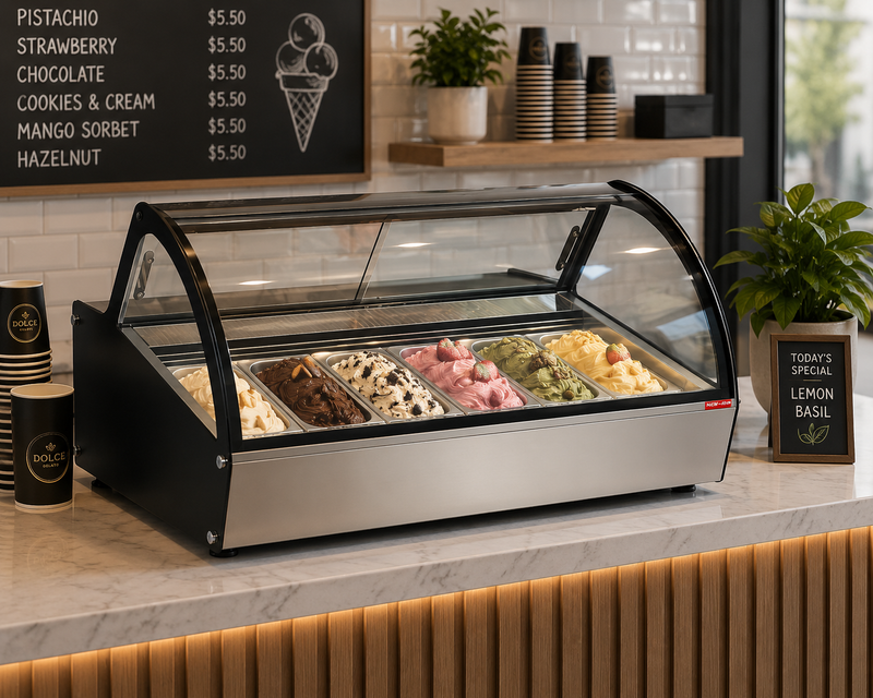 NEW AIR NCGD-46-S Commercial 46" Gelato Countertop Display Case 6 Pans - Ideal for Ice Cream Shops and Supermarkets