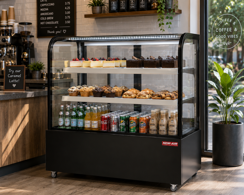 NEW AIR NDC-48-CG Commercial 48 Curved Glass 13 Cu. Ft. Refrigerated Display Case - Ideal for Restaurants, Cafés & Bakeries