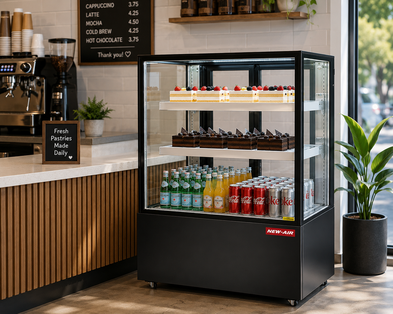 NEW AIR NDC-48-SG Commercial 48" Floor Model Refrigerated Square Display Case - 542 L / 19.1 Cu. Ft. - Ideal for Restaurants, Cafés & Bakeries