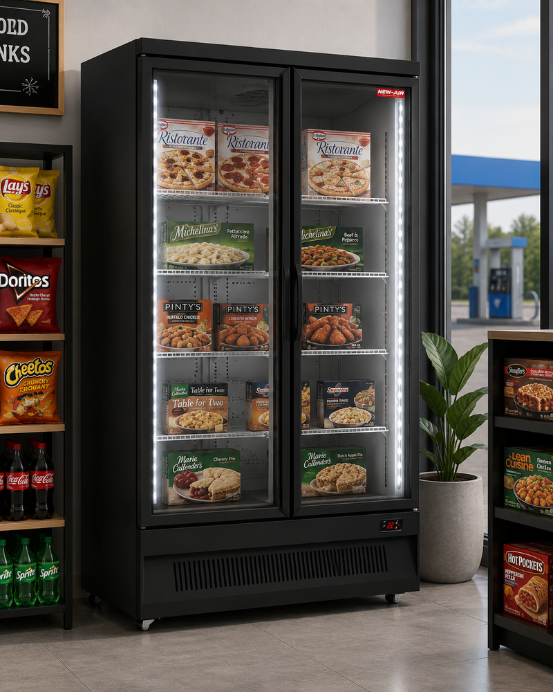 NEW AIR NGF-49-HB Commercial 49" Glass Door Freezer All Black - Ideal for Convenience Stores, Front of House, Grocery Stores, Restaurants & Cafés