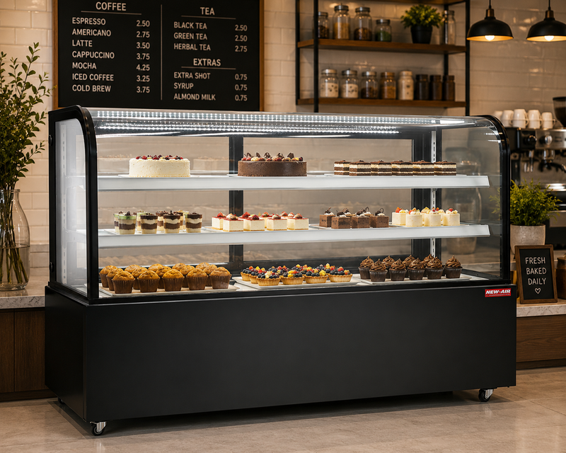 NEW AIR NDC-72-CG Commercial 72 Curved Glass 20.1 Cu. Ft. Refrigerated Display Case - Ideal for Restaurants, Cafés & Bakeries