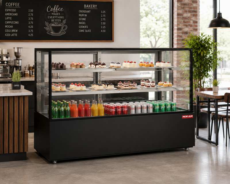 NEW AIR NDC-71-SG Commercial 71" Floor Model Refrigerated Square Display Case - 830 L / 29.3 Cu. Ft. - Ideal for Restaurants, Cafés & Bakeries
