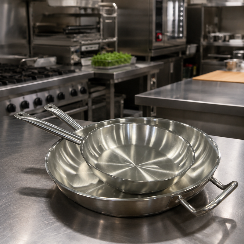 Omega Stainless Steel Commercial Frying Pan for Restaurants & Catering