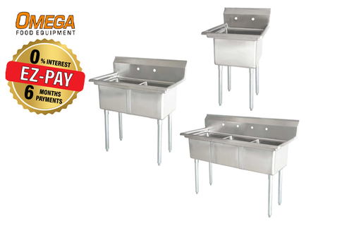 Omega Stainless Steel Single, Double and Triple Compartment Sinks - Various Sizes