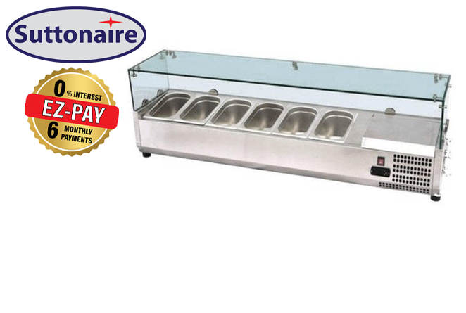 Suttonaire ESL3884 Refrigerated 59" Topping Rail with Glass Sneeze Guard