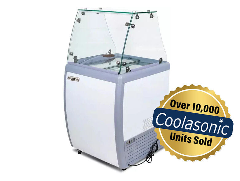 Coolasonic DC-160Y 26" Ice Cream Dipping Cabinet / Freezer with Flat Sneeze Guard and 120 L Capacity - 4 tubs Capacity