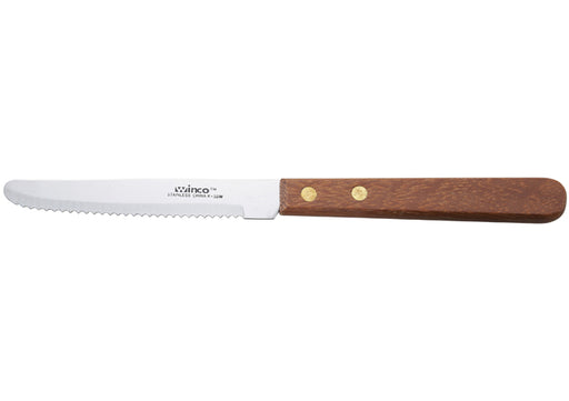 Winco Steak Knives, 4-1/2" Blade, Wooden Handle, Round Tip (Case of 12) K-55W