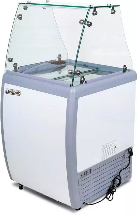Coolasonic DC-160Y 26" Ice Cream Dipping Cabinet / Freezer with Flat Sneeze Guard and 120 L Capacity - 4 tubs Capacity