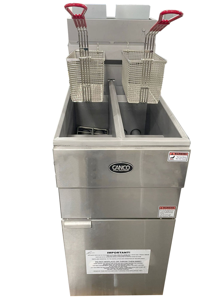 Canco Double Basket Fryer 50-55 lbs GF-120T with Two Compartments (120,000 BTU) - Natural Gas