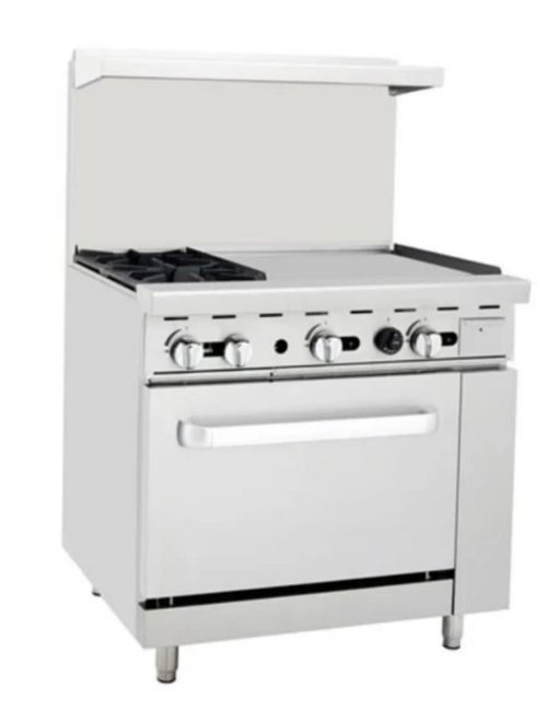 Omega ATO-2B24G Natural Gas 2 Burners with 24" Griddle Stove Top Range