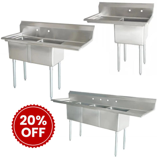 Omega Stainless Steel Sinks with Drainboard - Various Configurations