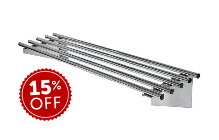 Omega Stainless Steel Pipe Wall Shelves 18 Gauge - Various Sizes