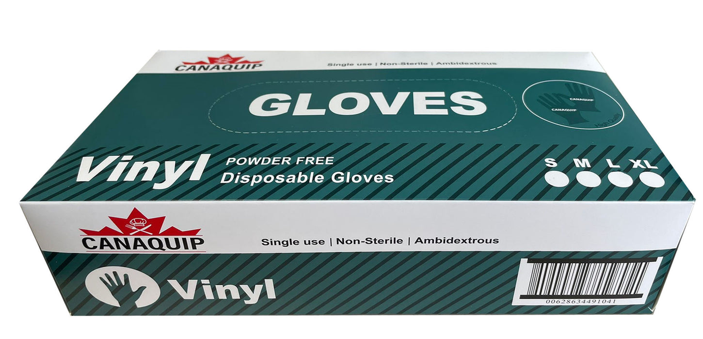 Canaquip Food Grade PVC Vinyl Powder Free Gloves (S/M/L/XL) - 9.5 MIL/0.24 mm - 100 pcs/box VIN01