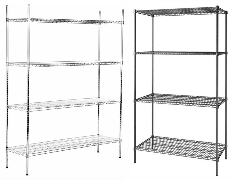 Canarac Chrome/Black Epoxy Wire Shelf Kit – 4-Shelf Commercial Storage