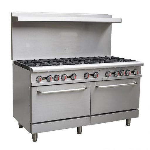 Canco 60" Commercial Natural Gas 10 Burner Stove Top Range with 2 Ovens RGR60