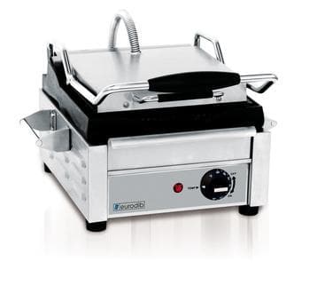 Eurodib SFE02325 Small 10" x 10" Single Press Panini Grill - Ribbed Cooking Surface - Omni Food Equipment