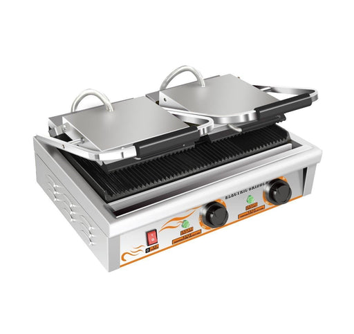 Omega ZDP-82A Large 20" x 9" Double Press Panini Grill - Ribbed Cooking Surface - Omni Food Equipment