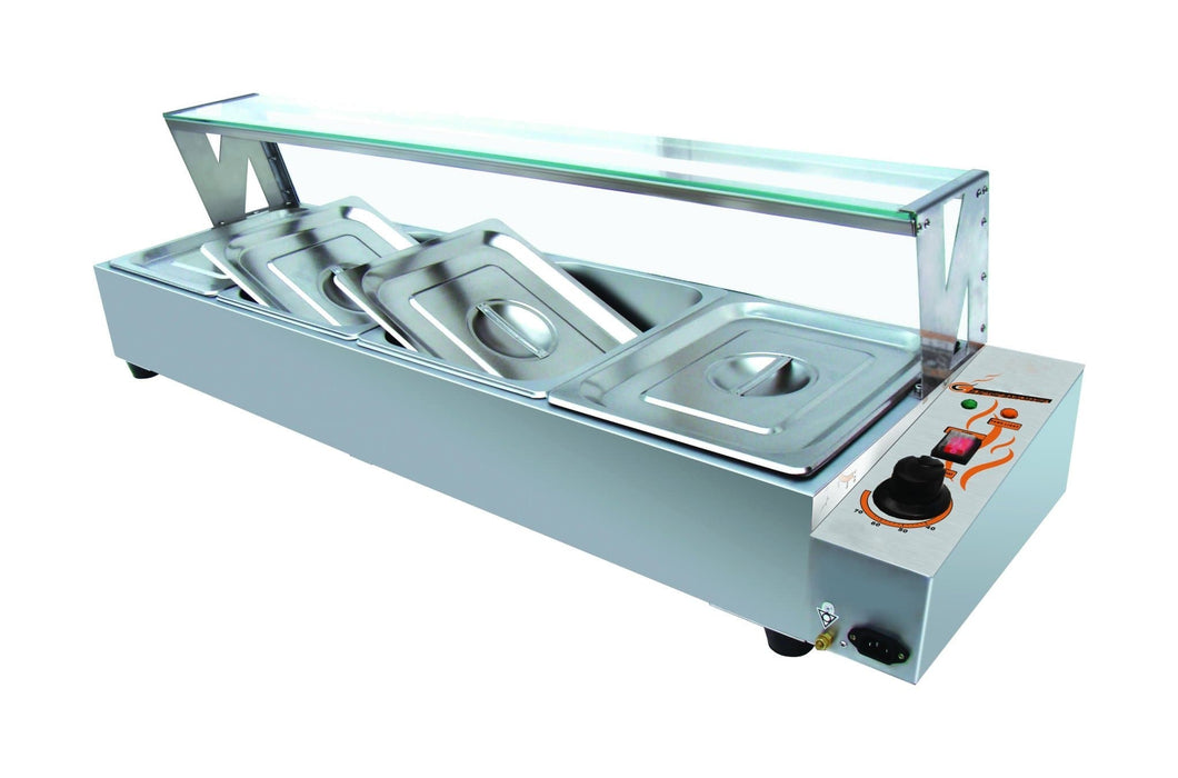 Omega ZEB-84 Electric Bain Marie with Glass Guard - Fits 4 PCs 1/2 Size Pans - Omni Food Equipment