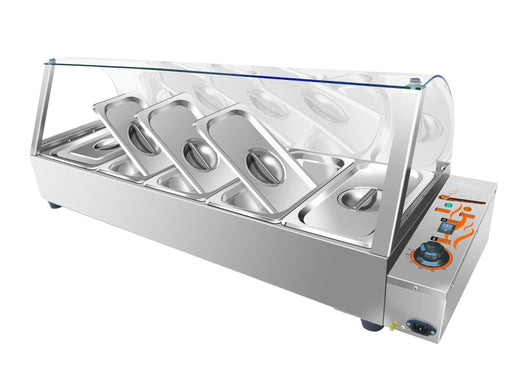 Omega ZEB-94 Electric Bain Marie with Curved Glass Guard - Fits 1 PC 1/2 Size & 4 PCs 1/3 Size Pans - Omni Food Equipment