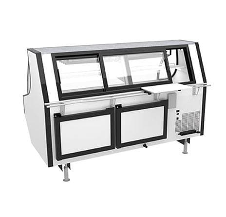 Pro-Kold MCSC-80-W Curved Glass 79" Refrigerated Fresh Meat Display Case - SELF-CONTAINED CONDENSING UNIT - Omni Food Equipment