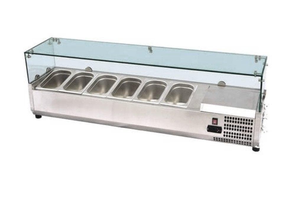 Suttonaire ESL3881 Refrigerated 48" Topping Rail with Glass Sneeze Guard - Omni Food Equipment