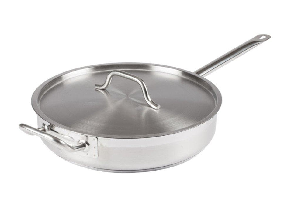 Winco Stainless Steel Sauté Pan With Cover - Various Sizes - Omni Food Equipment