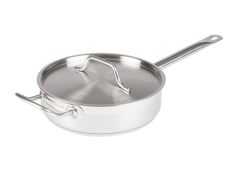 Winco Stainless Steel Sauté Pan With Cover - Various Sizes - Omni Food Equipment